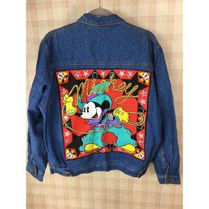 Vintage 90s Disney Cowboy Mickey and Co Denim Jacket Patchwork Women Size M/L
